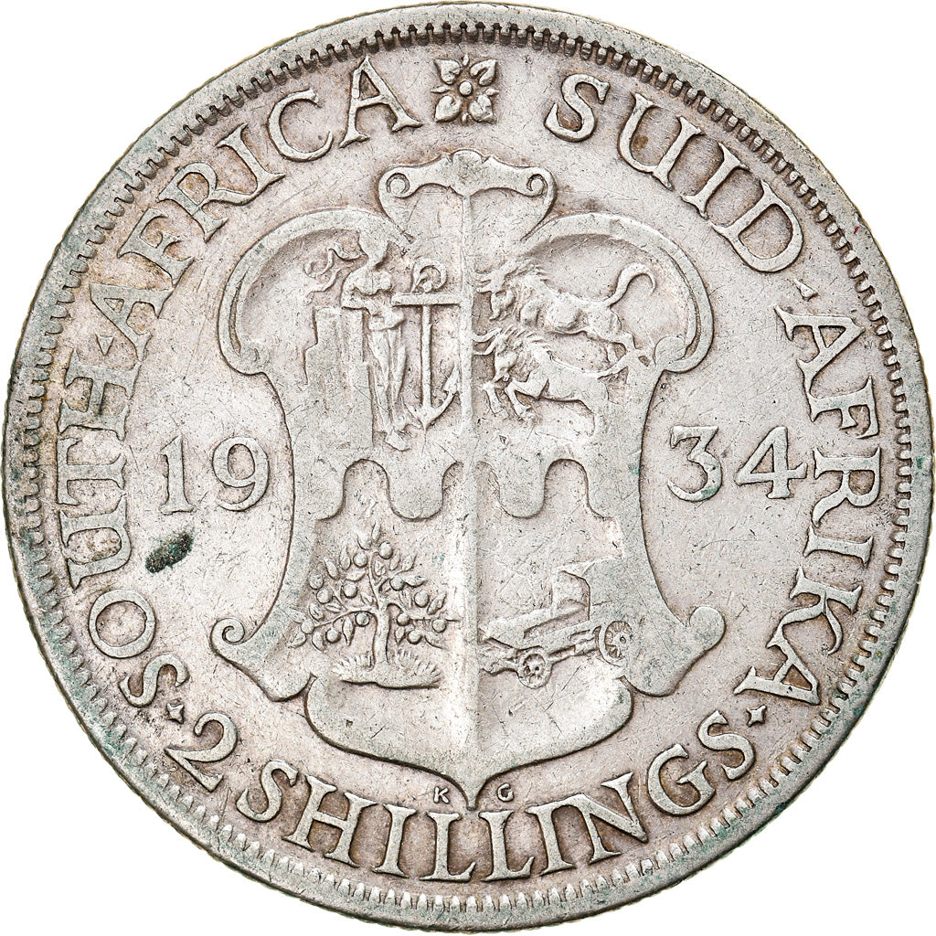 Moneda, Sudáfrica, George V, 2 Shillings, 1934, Pretoria, MBC, Plata, KM:22