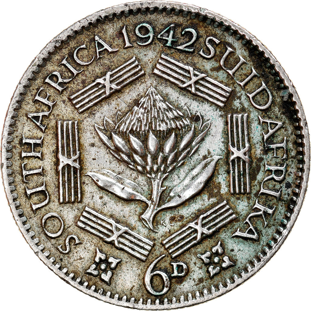 Coin, South Africa, George VI, 6 Pence, 1942, EF(40-45), Silver, KM:27