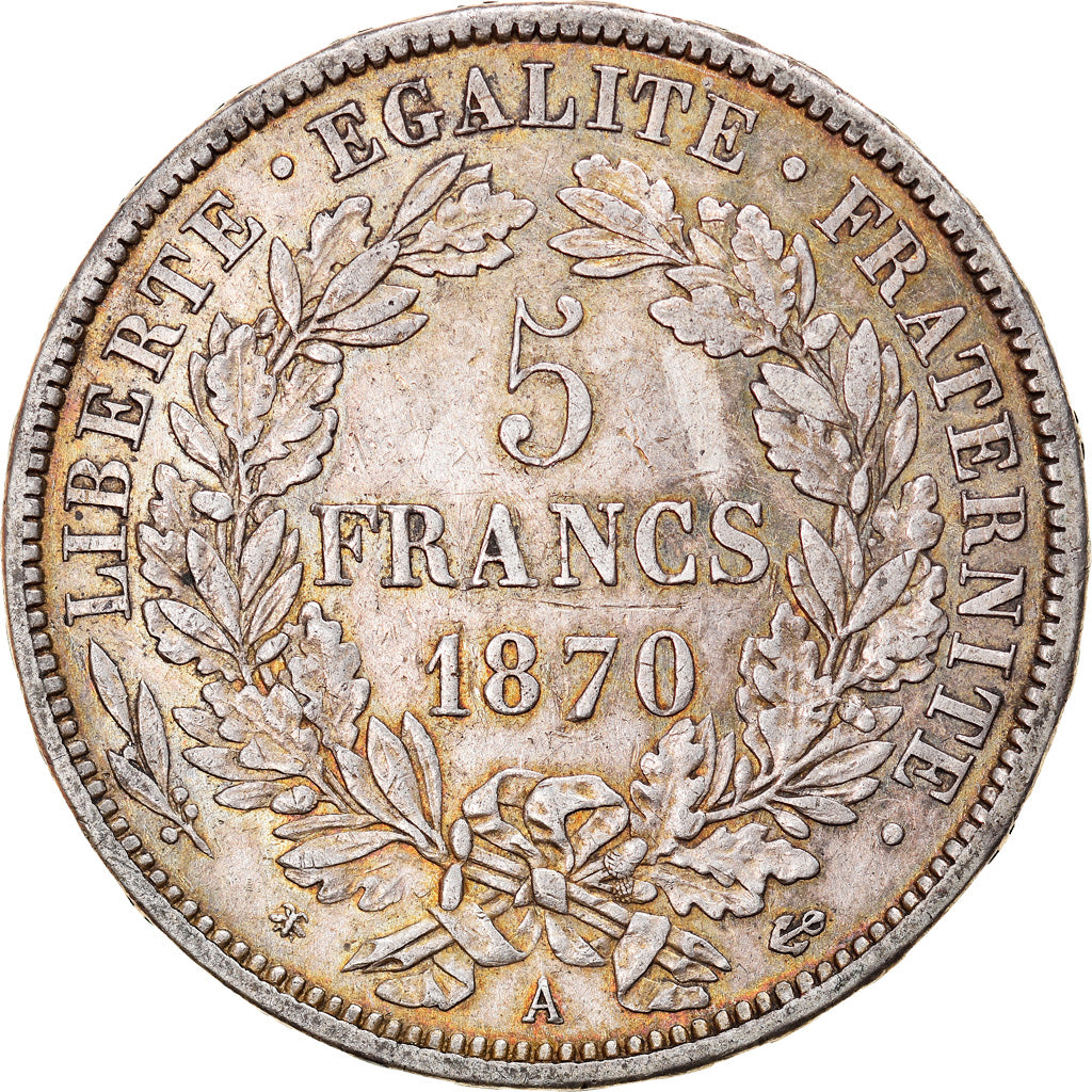 Coin, France, Cérès, 5 Francs, 1870, Paris, EF(40-45), Silver, KM:819