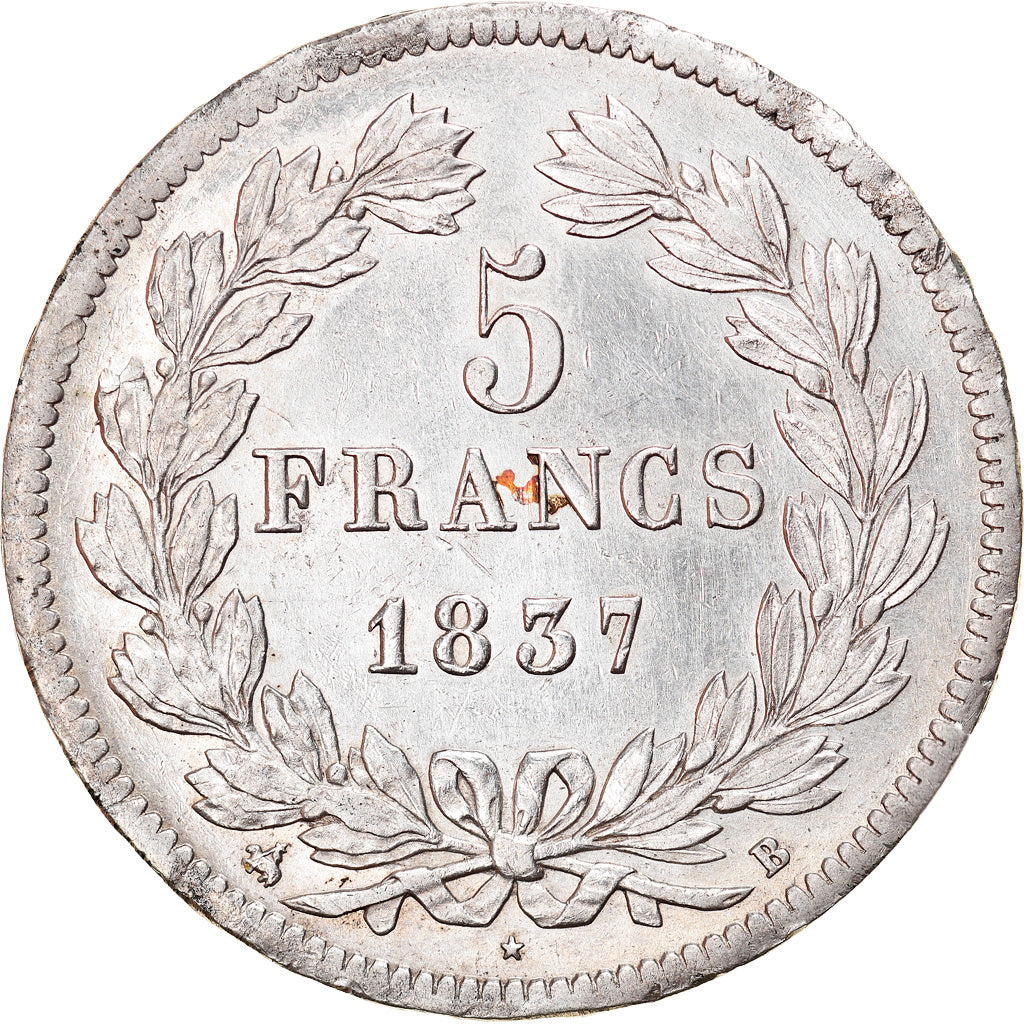 Moneta, Francja, Louis-Philippe, 5 Francs, 1837, Rouen, AU(55-58), Srebro