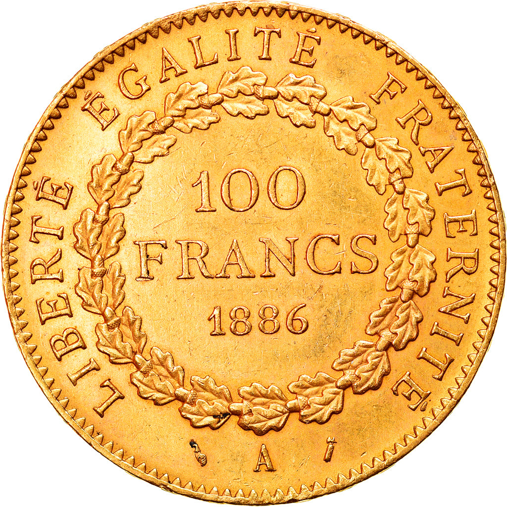 Moneda, Francia, Génie, 100 Francs, 1886, Paris, MBC+, Oro, KM:832