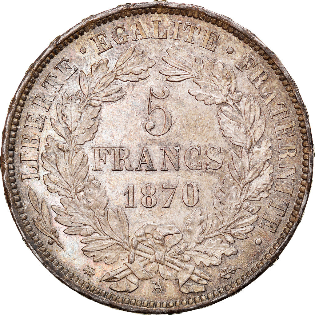 Coin, France, Cérès, 5 Francs, 1870, Paris, MS(63), Silver, KM:819