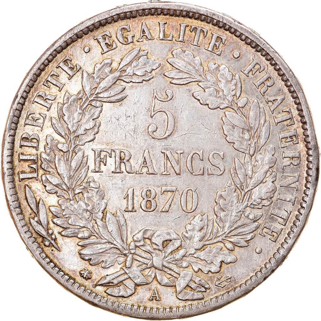 Coin, France, Cérès, 5 Francs, 1870, Paris, EF(40-45), Silver, KM:819