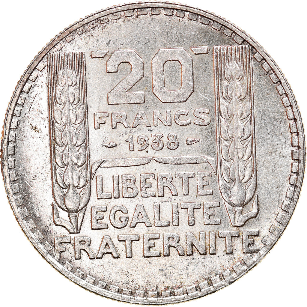 Munten, Frankrijk, Turin, 20 Francs, 1938, Paris, PR, Zilver, KM:879