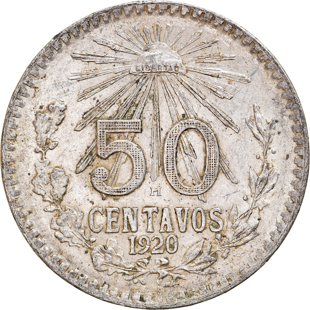 Coin, Mexico, 50 Centavos, 1920, Mexico City, EF(40-45), Silver, KM:447