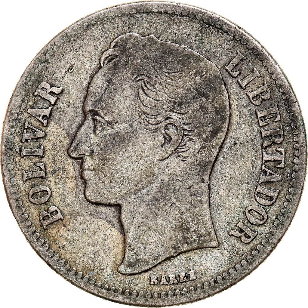Munten, Venezuela, Gram 10, 2 Bolivares, 1935, FR+, Zilver, KM:23