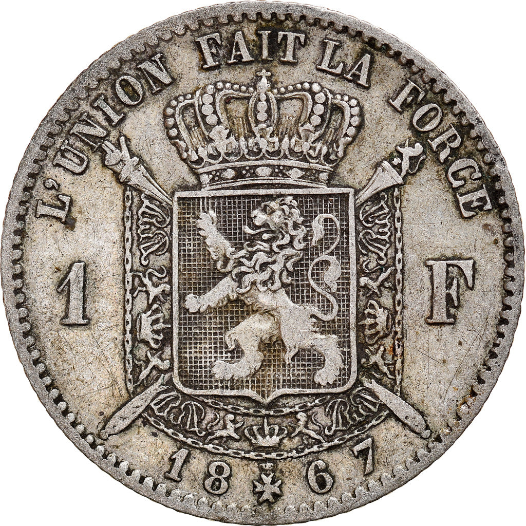 Coin, Belgium, Leopold II, Franc, 1867, VF(30-35), Silver, KM:28.1