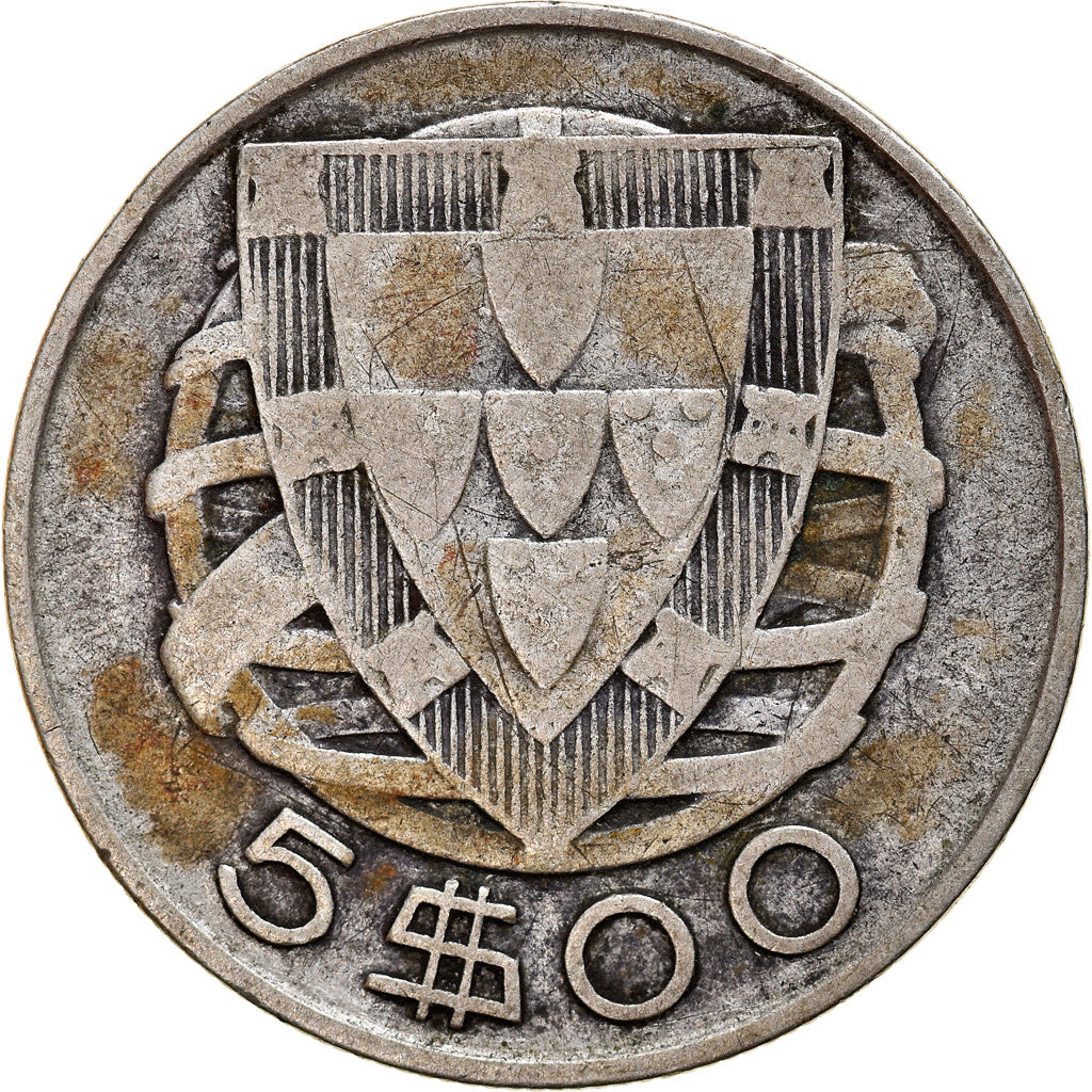 Moneda, Portugal, 5 Escudos, 1947, BC+, Plata, KM:581