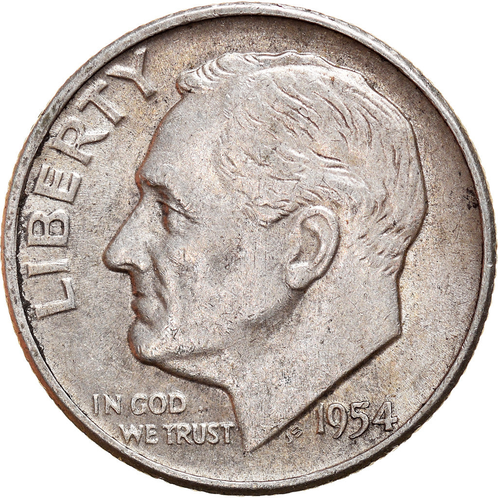 Coin, United States, Roosevelt Dime, Dime, 1954, U.S. Mint, Philadelphia