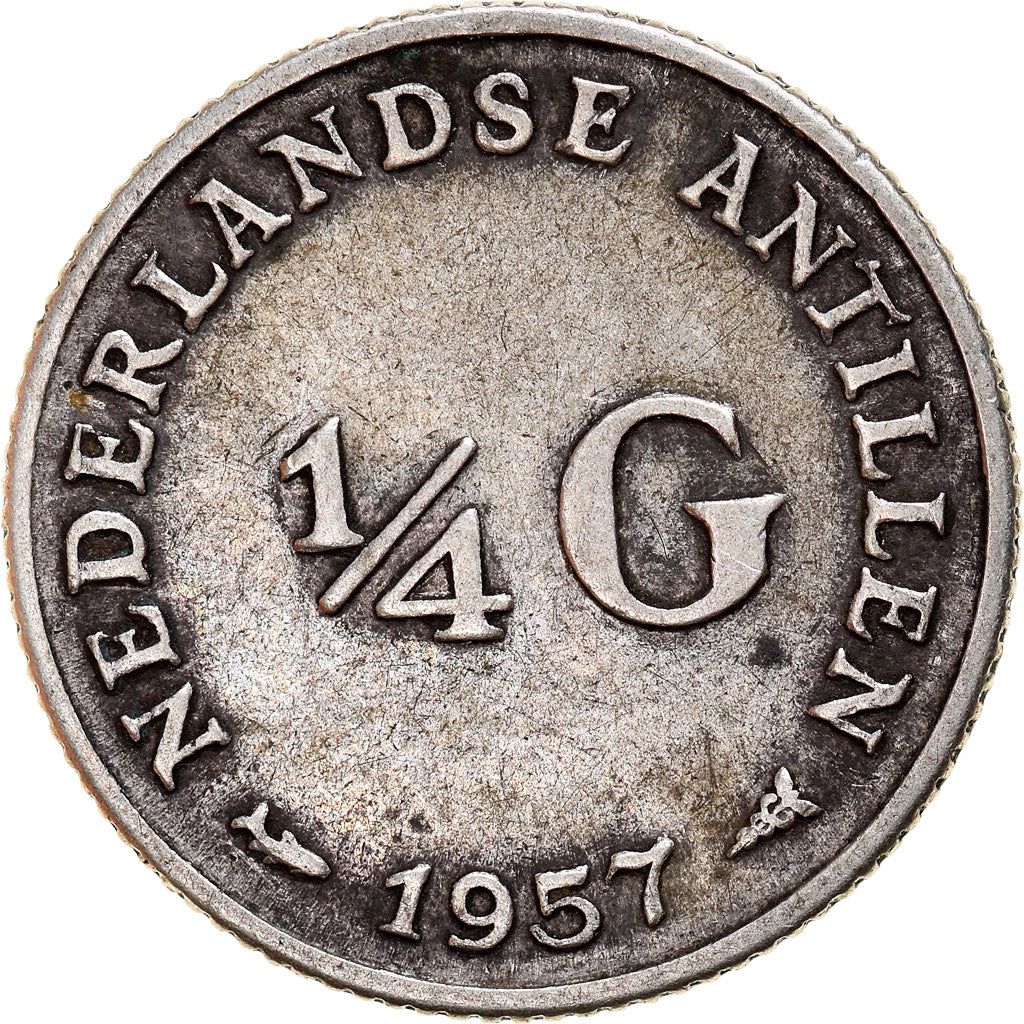 Coin, Netherlands Antilles, Juliana, 1/4 Gulden, 1957, EF(40-45), Silver, KM:4