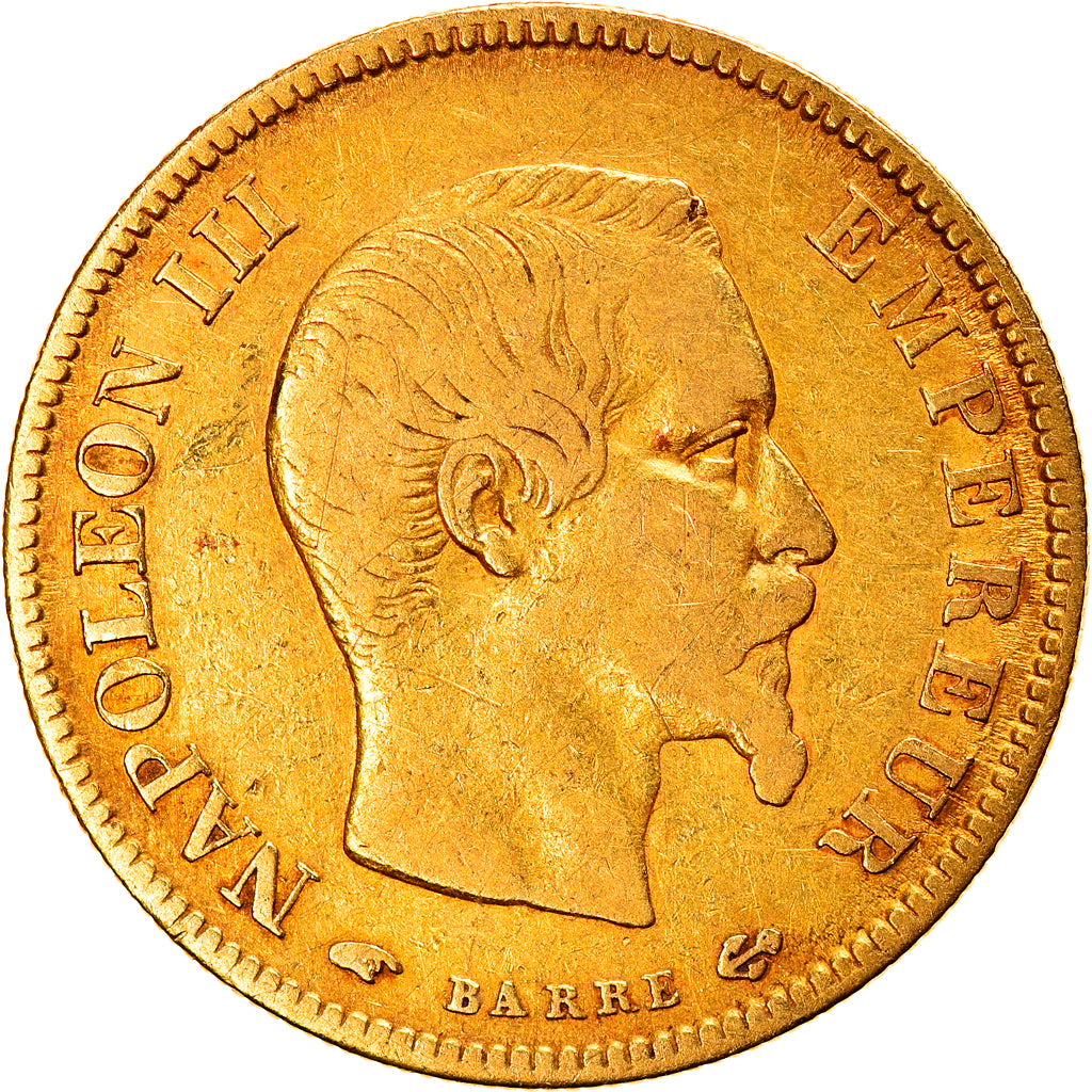 Moneda, Francia, Napoleon III, Napoléon III, 10 Francs, 1856, Paris, BC+, Oro