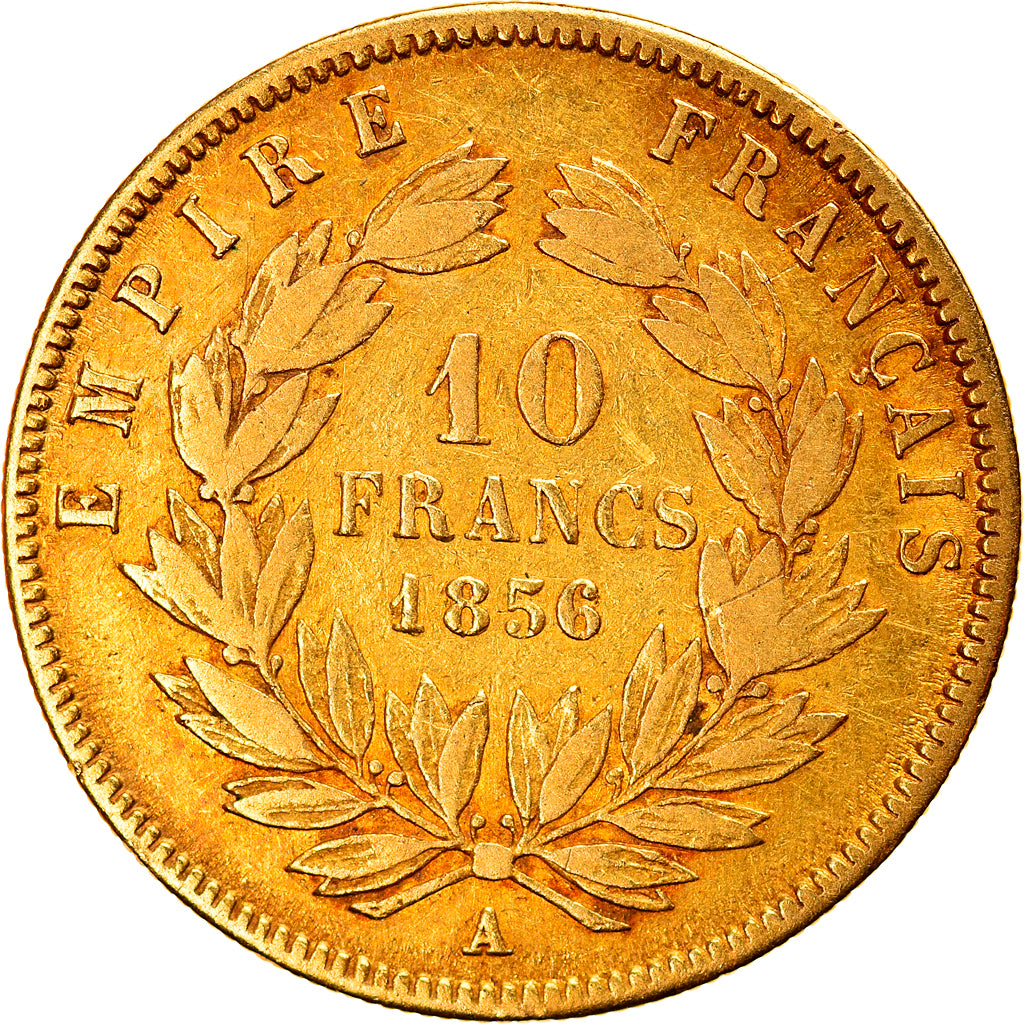 Moneda, Francia, Napoleon III, Napoléon III, 10 Francs, 1856, Paris, BC+, Oro