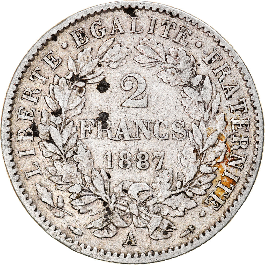Moneta, Francja, Cérès, 2 Francs, 1887, Paris, EF(40-45), Srebro, KM:817.1