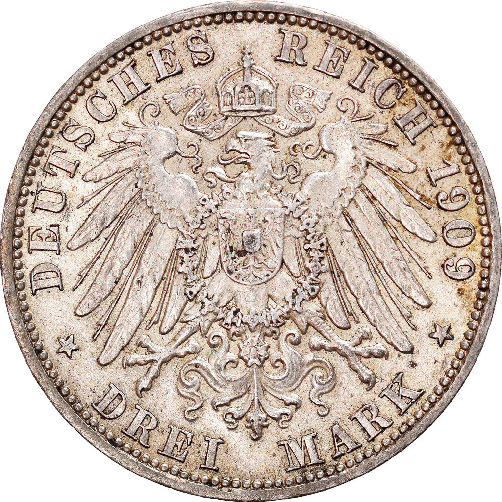 Coin, German States, PRUSSIA, Wilhelm II, 3 Mark, 1909, Berlin, AU(50-53)