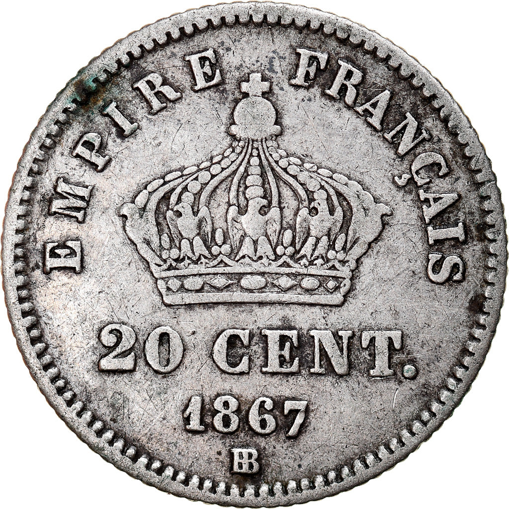 Moneda, Francia, Napoleon III, Napoléon III, 20 Centimes, 1867, Strasbourg