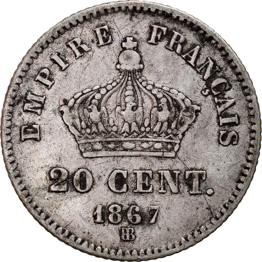 Moneda, Francia, Napoleon III, Napoléon III, 20 Centimes, 1867, Strasbourg