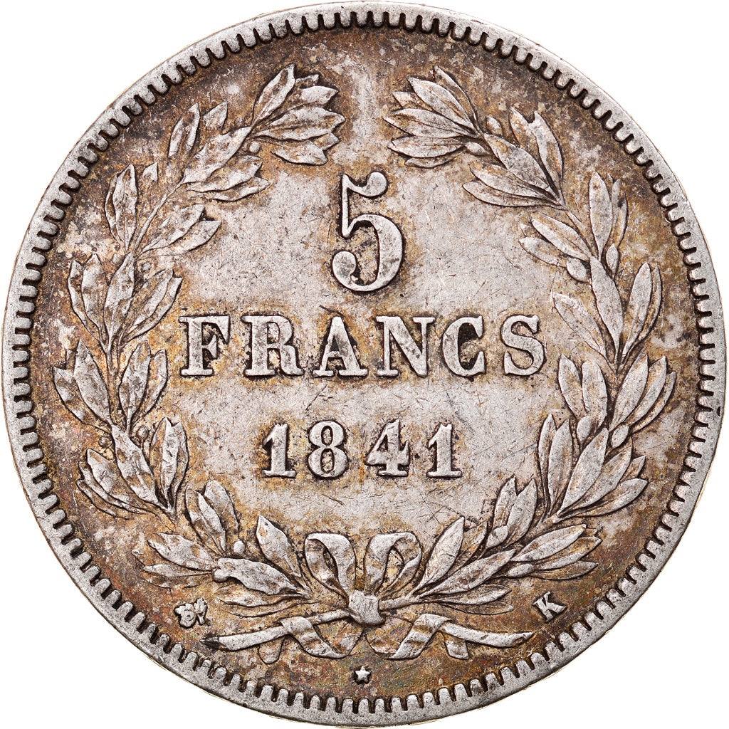 Moneta, Francia, Louis-Philippe, 5 Francs, 1841, Bordeaux, MB+, Argento