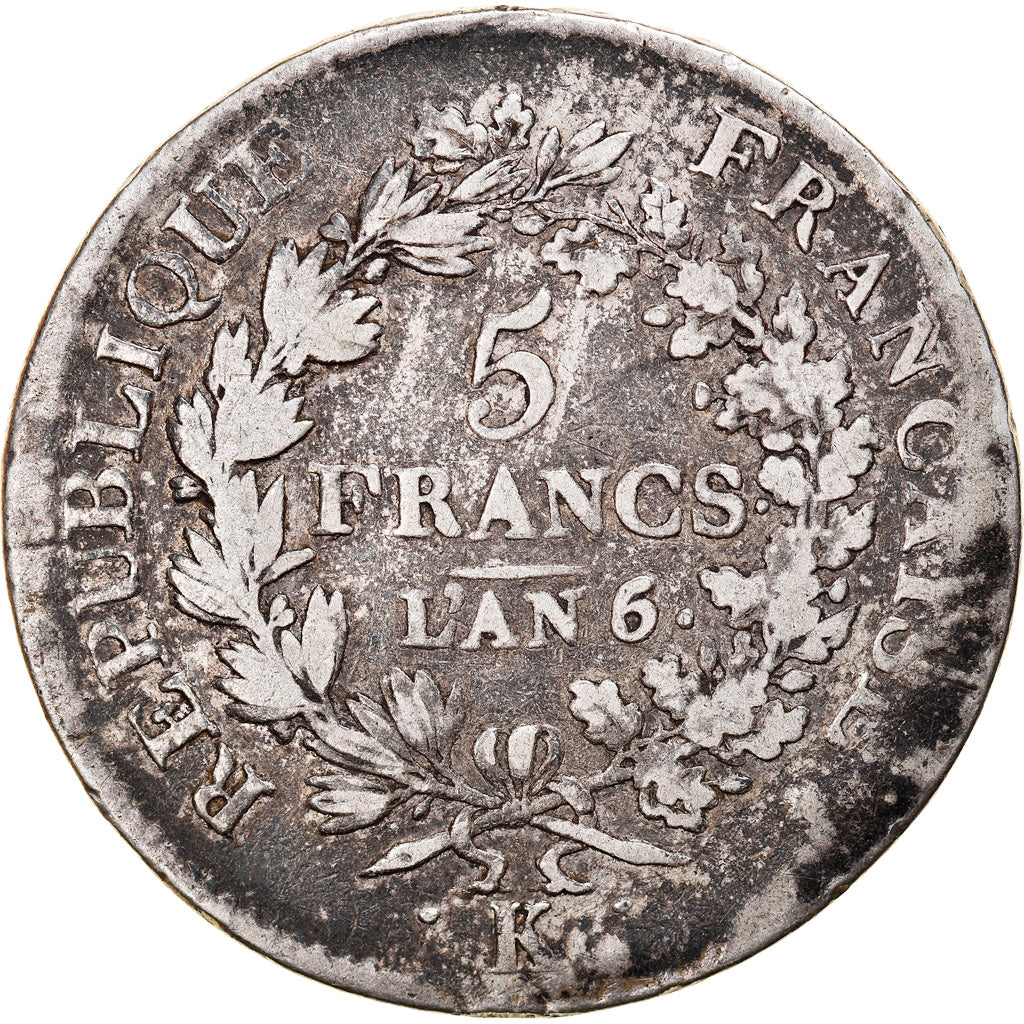 Monnaie, France, Union et Force, 5 Francs, AN 6, Bordeaux, TB, Argent