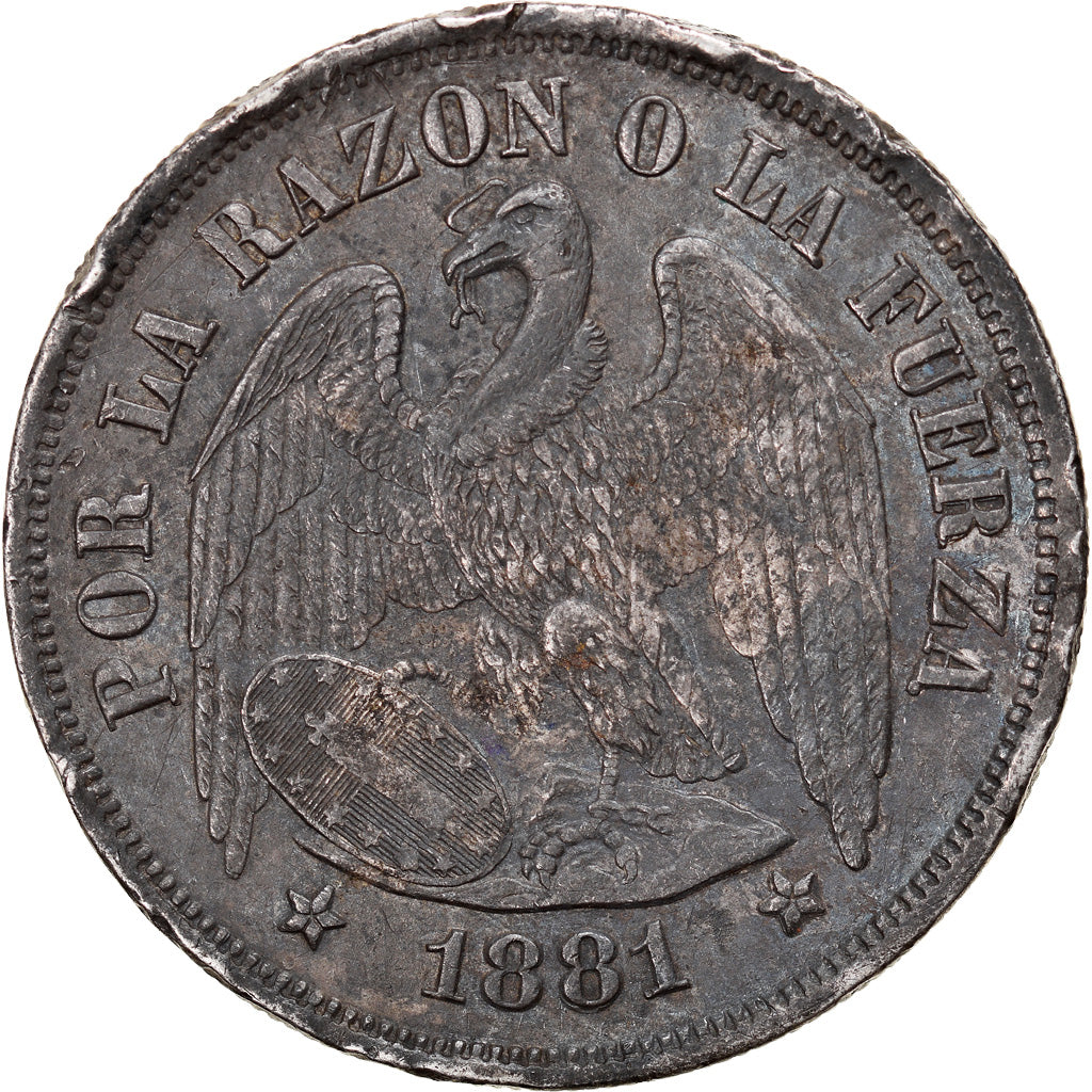 Munten, Chili, Peso, 1881, Santiago, FR+, Zilver, KM:142.1