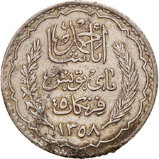 Moneta, Tunisia, Ahmad Pasha Bey, 5 Francs, 1939, Paris, VF(20-25), Srebro