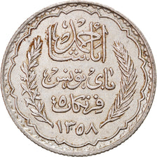 Moneta, Tunisia, Ahmad Pasha Bey, 5 Francs, 1939, Paris, BB, Argento, KM:264