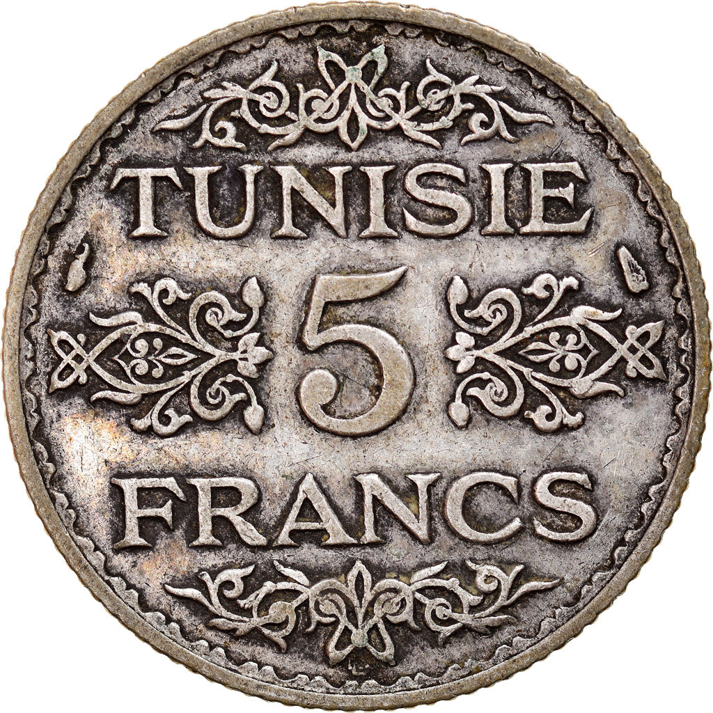 Monnaie, Tunisie, Ahmad Pasha Bey, 5 Francs, AH 1353/1934, Paris, TTB, Argent