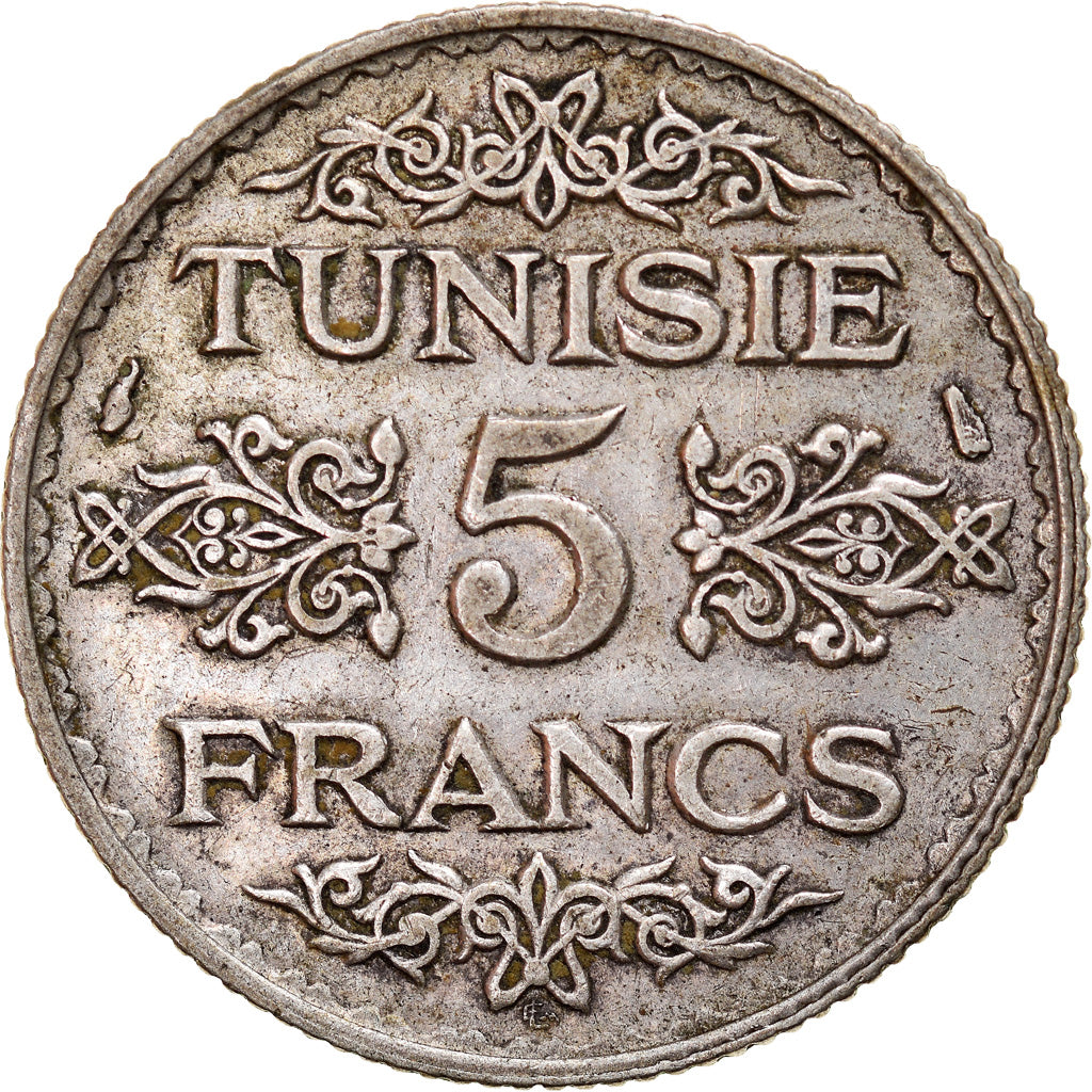 Moneta, Tunisia, Ahmad Pasha Bey, 5 Francs, AH 1353/1934, Paris, EF(40-45)