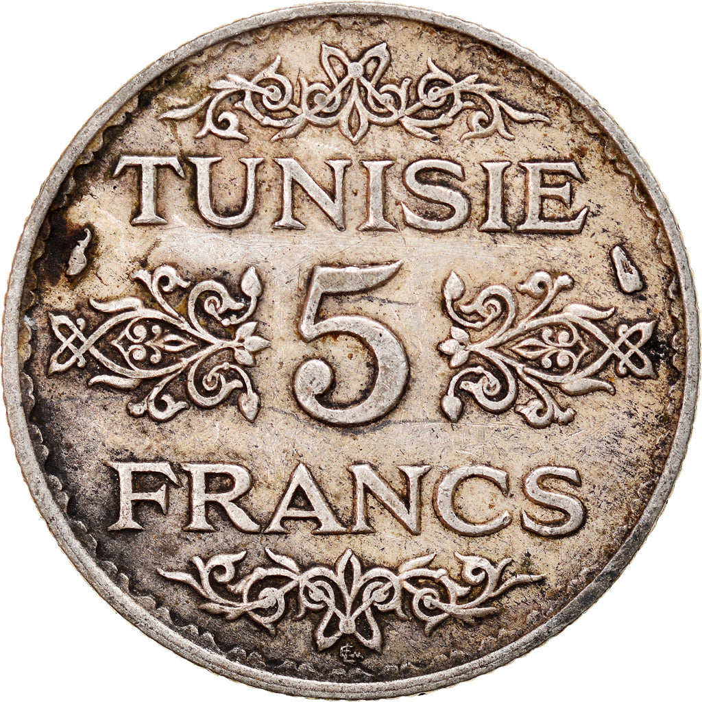 Moneta, Tunisia, Ahmad Pasha Bey, 5 Francs, AH 1353/1934, Paris, EF(40-45)