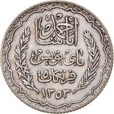 Munten, Tunisië, Ahmad Pasha Bey, 5 Francs, AH 1353/1934, Paris, ZF, Zilver