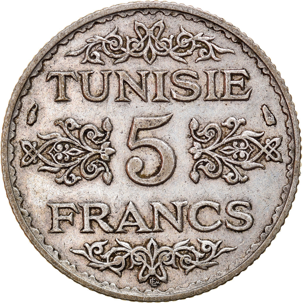 Munten, Tunisië, Ahmad Pasha Bey, 5 Francs, AH 1353/1934, Paris, ZF, Zilver