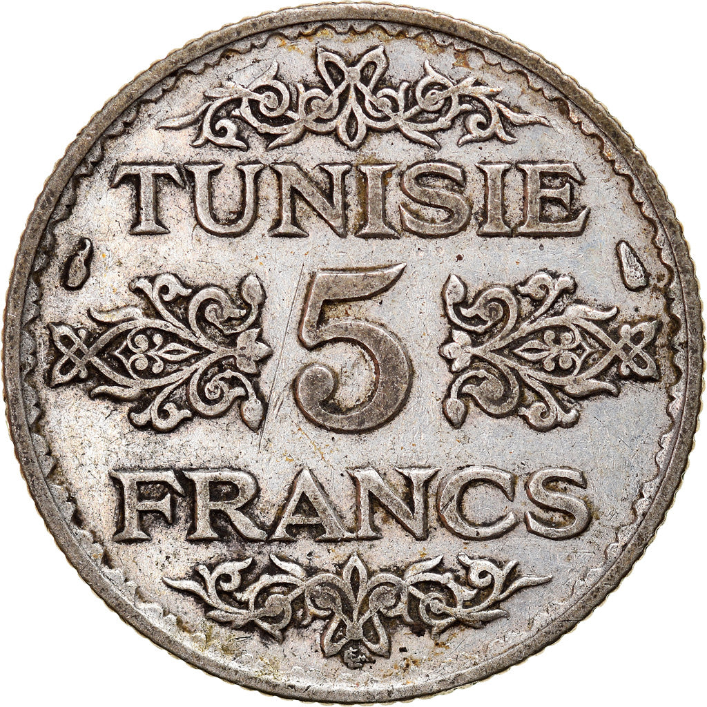 Moneta, Tunisia, Ahmad Pasha Bey, 5 Francs, AH 1353/1934, Paris, EF(40-45)
