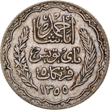 Coin, Tunisia, Ahmad Pasha Bey, 5 Francs, 1936/AH1355, Paris, EF(40-45), Silver