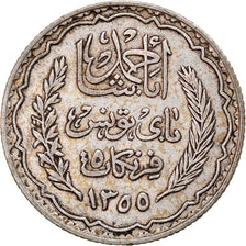 Monnaie, Tunisie, Ahmad Pasha Bey, 5 Francs, 1936/AH1355, Paris, TTB, Argent