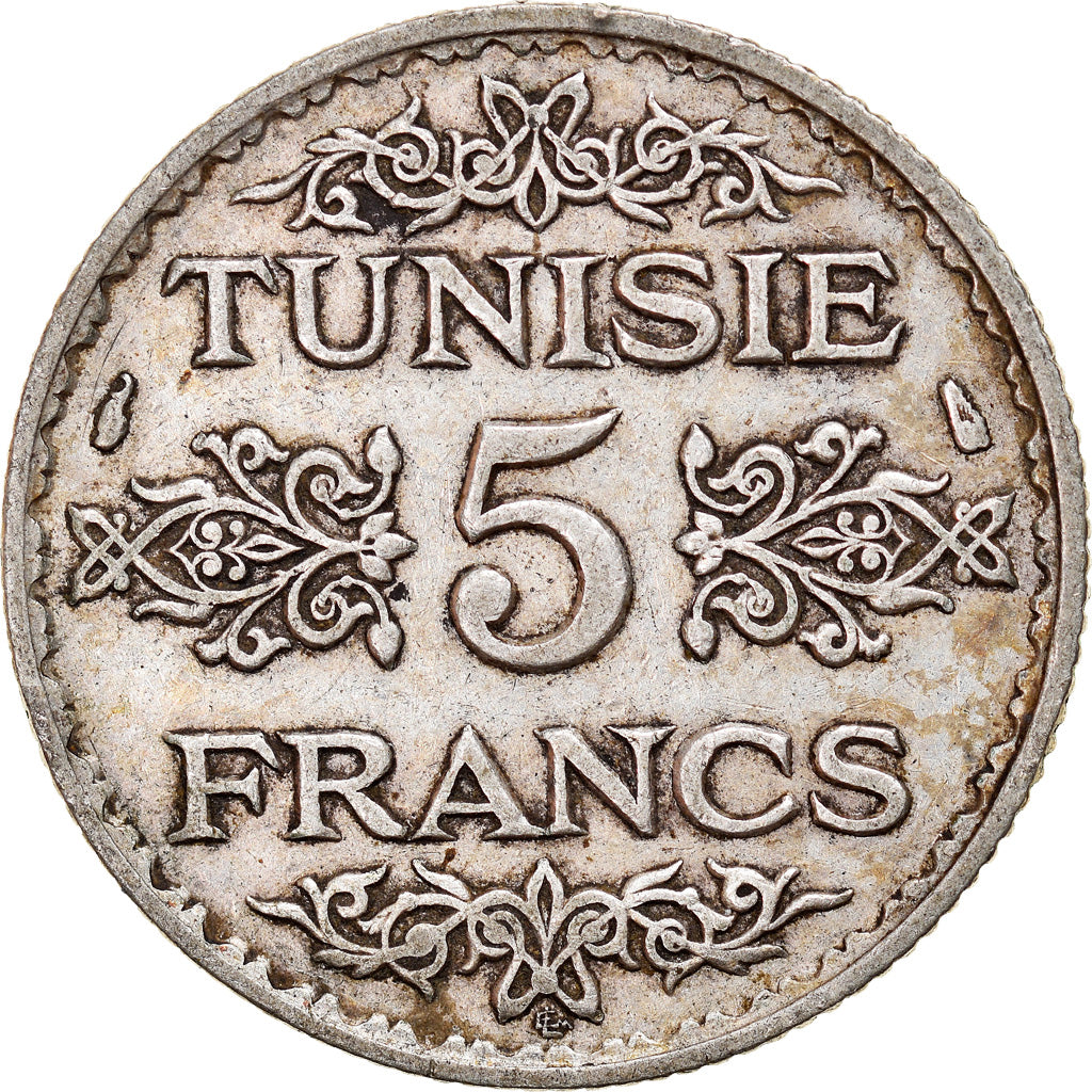 Monnaie, Tunisie, Ahmad Pasha Bey, 5 Francs, 1936/AH1355, Paris, TTB, Argent