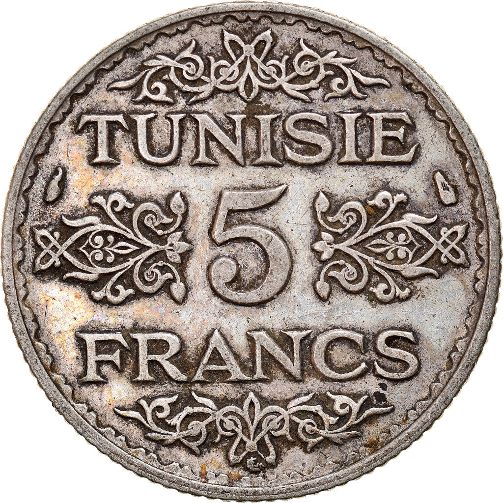 Moneta, Tunisia, Ahmad Pasha Bey, 5 Francs, 1936/AH1355, Paris, EF(40-45)