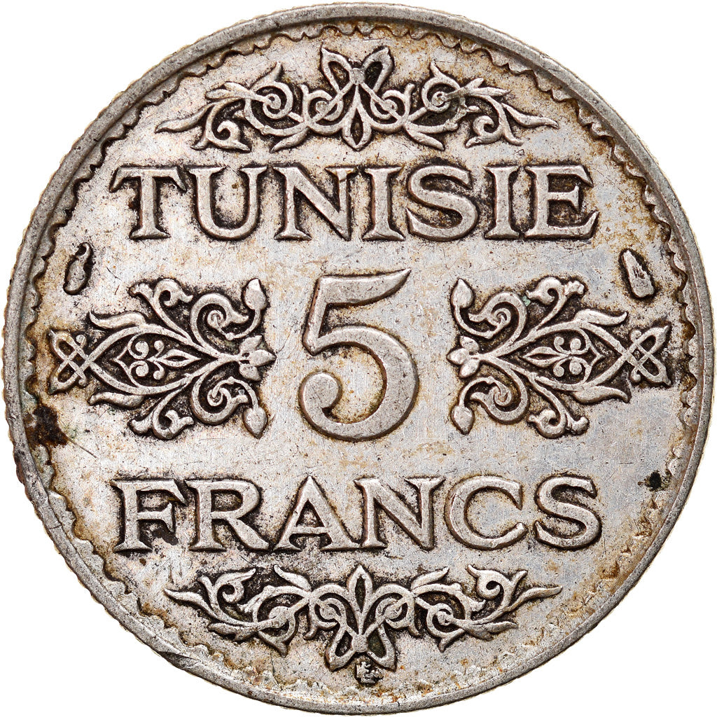 Moneta, Tunisia, Ahmad Pasha Bey, 5 Francs, 1936/AH1355, Paris, EF(40-45)