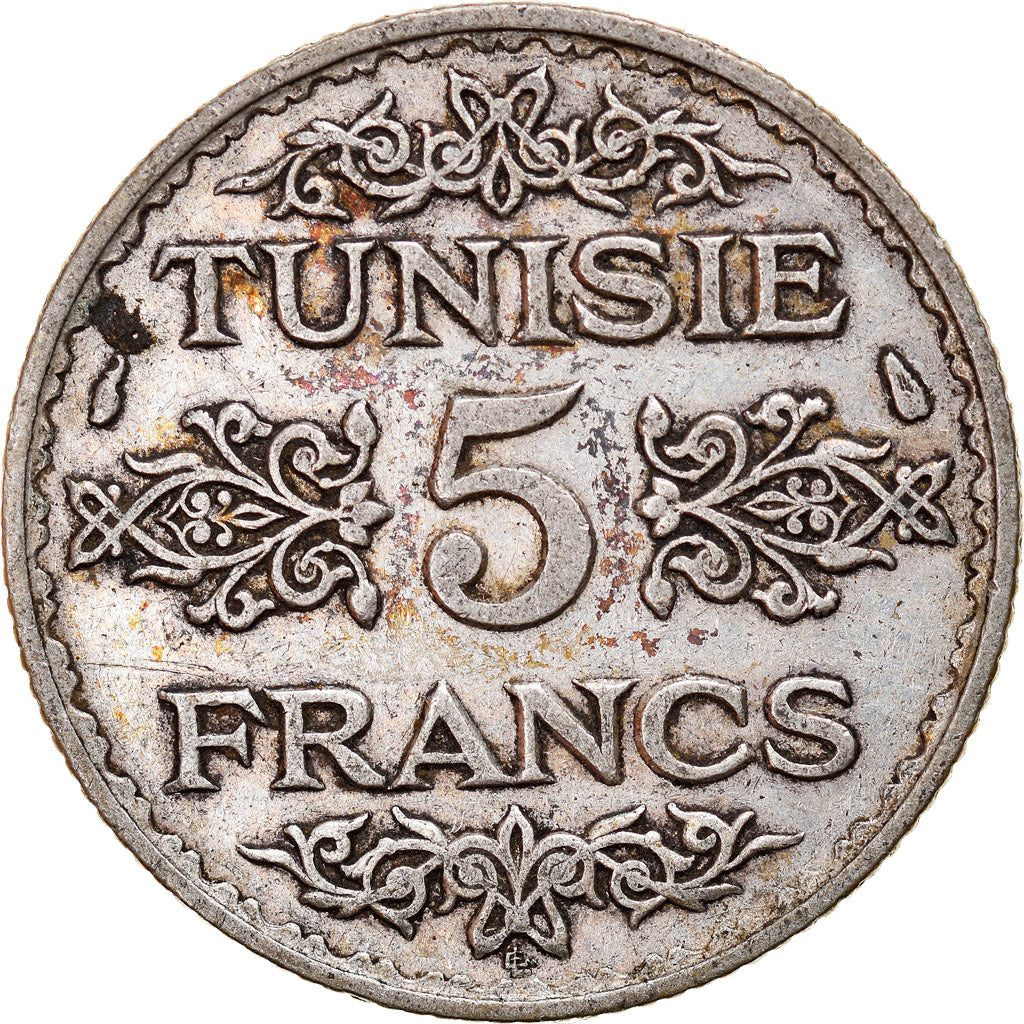Moneta, Tunisia, Ahmad Pasha Bey, 5 Francs, 1936/AH1355, Paris, EF(40-45)