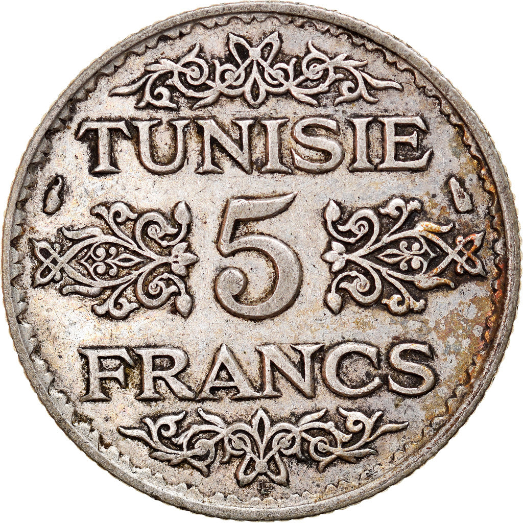 Moneta, Tunisia, Ahmad Pasha Bey, 5 Francs, 1936/AH1355, Paris, EF(40-45)