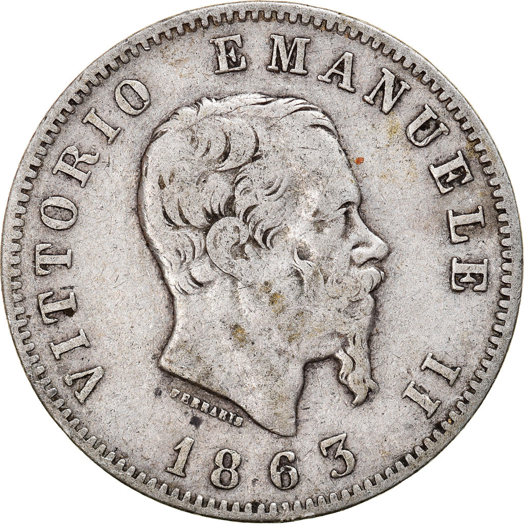 Coin, Italy, Vittorio Emanuele II, Lira, 1863, Milan, VF(30-35), Silver, KM:5a.1