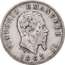 Coin, Italy, Vittorio Emanuele II, Lira, 1863, Milan, VF(30-35), Silver, KM:5a.1