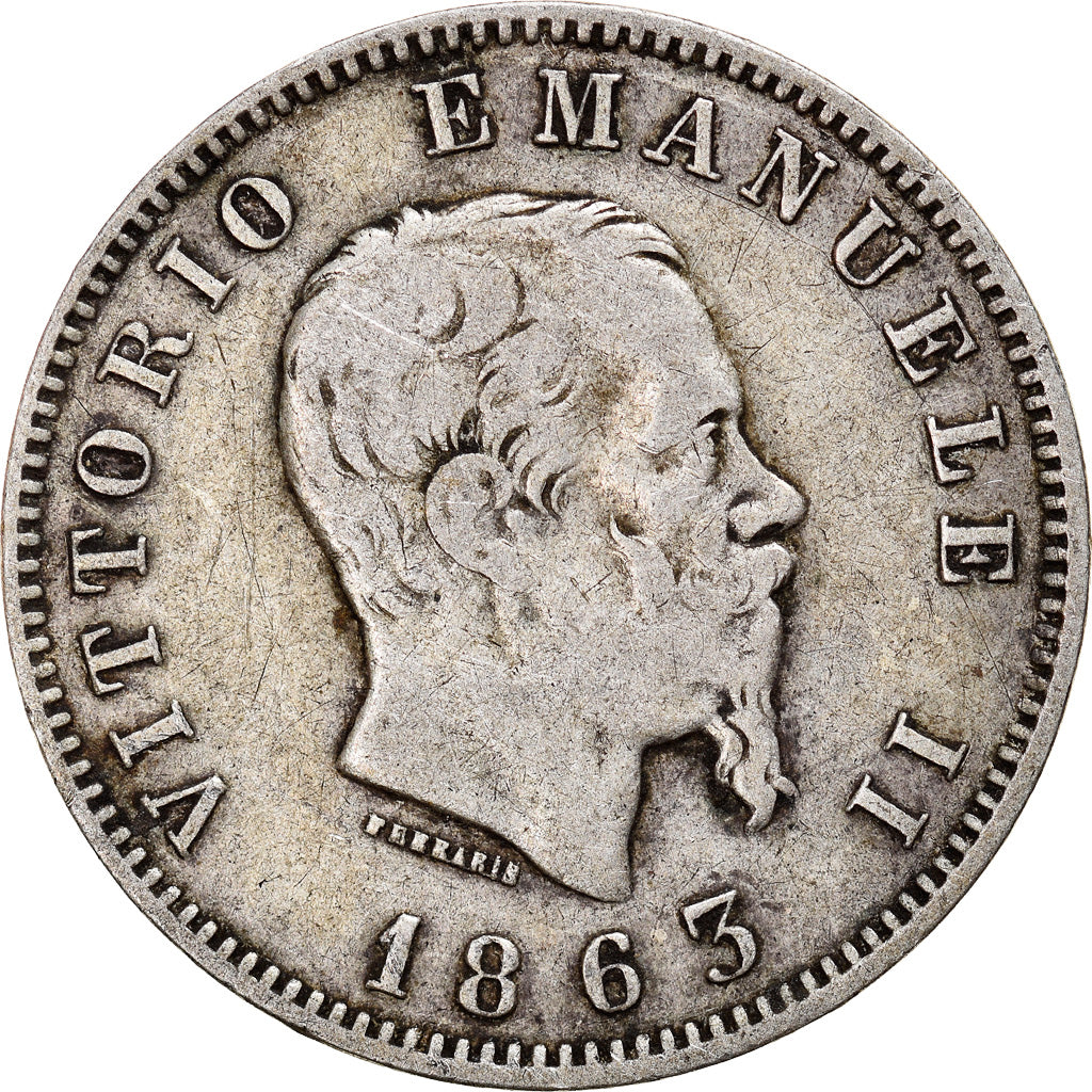 Coin, Italy, Vittorio Emanuele II, Lira, 1863, Milan, VF(30-35), Silver, KM:5a.1
