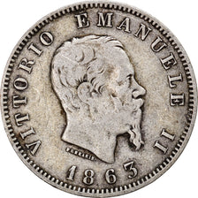 Coin, Italy, Vittorio Emanuele II, Lira, 1863, Milan, VF(30-35), Silver, KM:5a.1