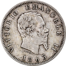 Coin, Italy, Vittorio Emanuele II, Lira, 1863, Milan, EF(40-45), Silver, KM:5a.1