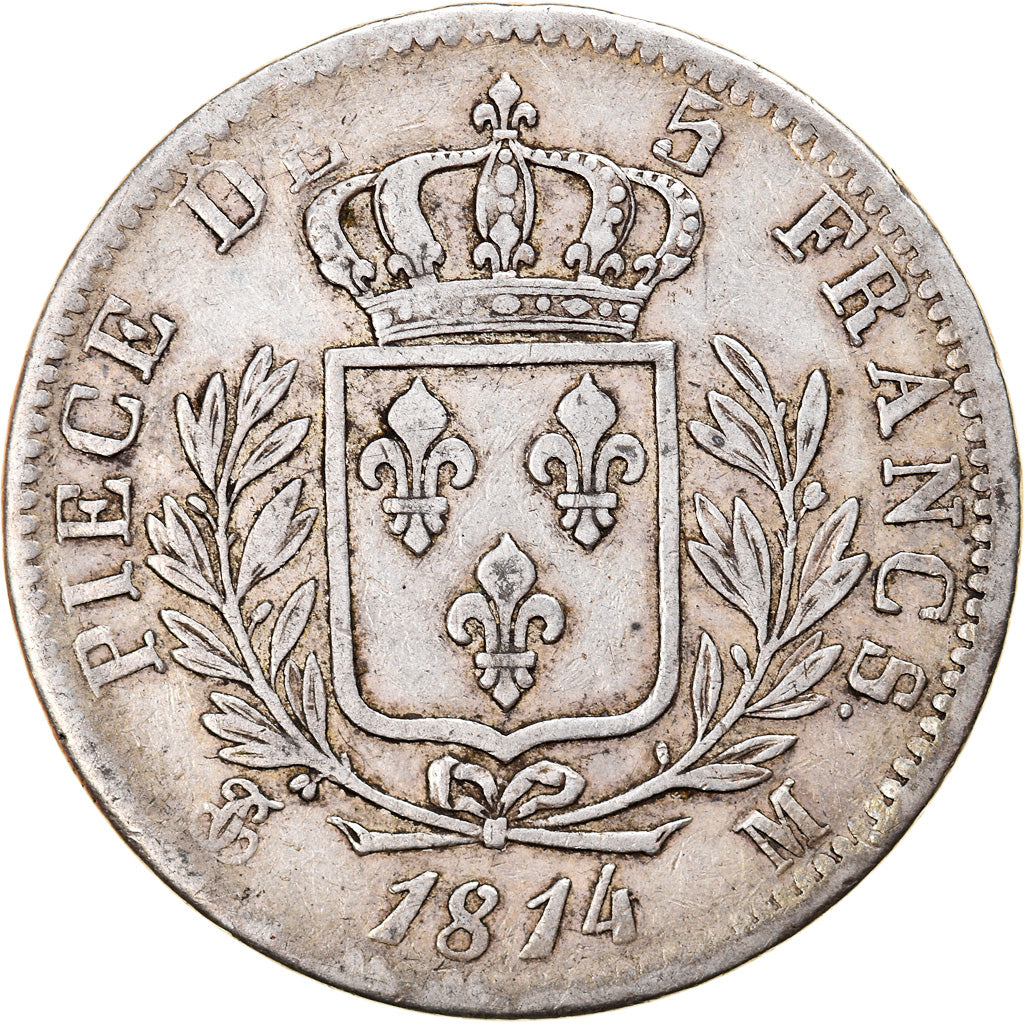 Coin, France, Louis XVIII, Louis XVIII, 5 Francs, 1814, Toulouse, VF(30-35)