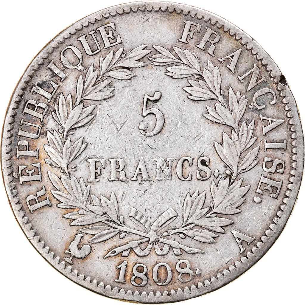 Coin, France, Napoléon I, 5 Francs, 1808, Paris, VF(30-35), Silver, KM:686.1