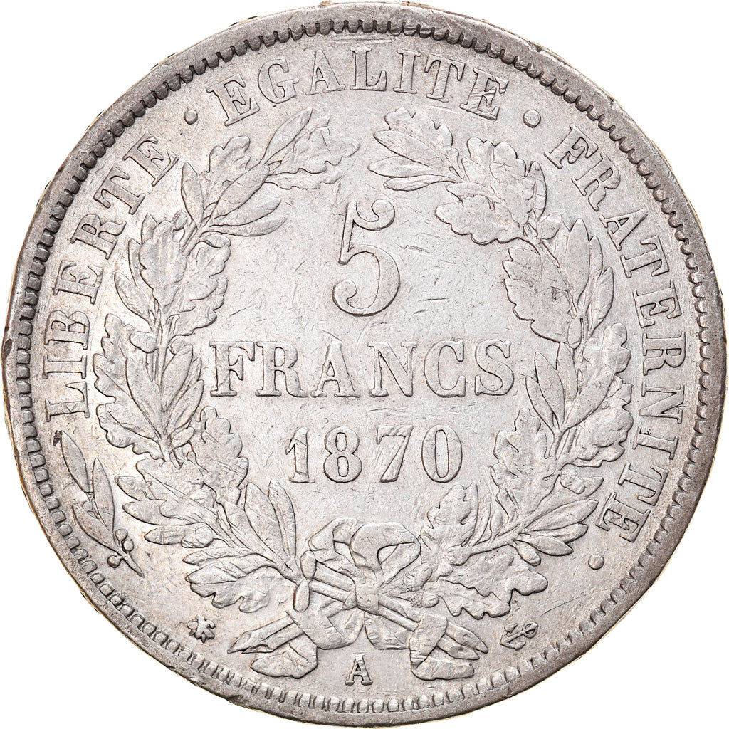 Moneta, Francia, Cérès, 5 Francs, 1870, Paris, BB, Argento, KM:819