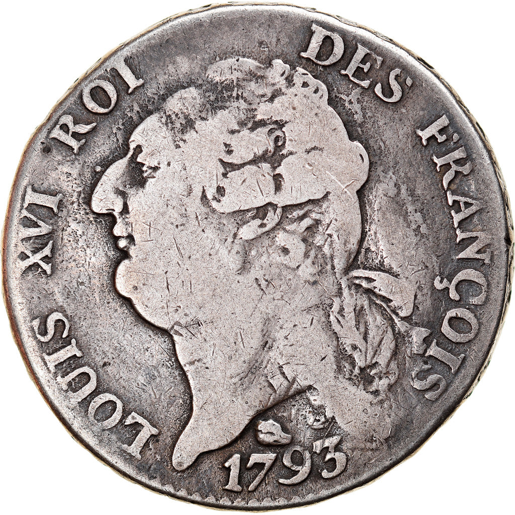 Moneta, Francia, Écu de 6 livres françois, ECU, 6 Livres, 1793, Toulouse, MB+