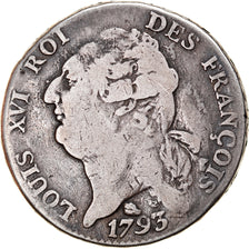Moneta, Francia, Écu de 6 livres françois, ECU, 6 Livres, 1793, Toulouse, MB+