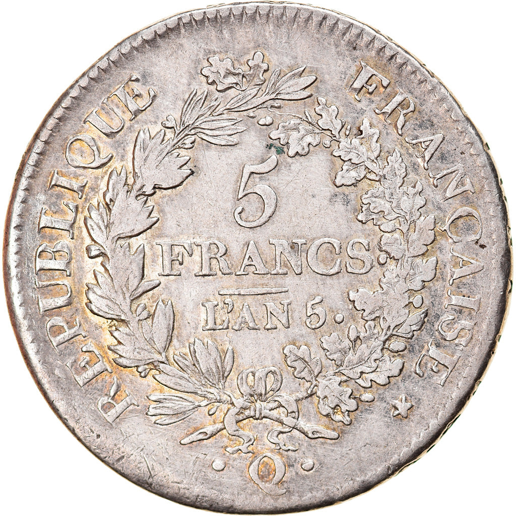 Coin, France, Union et Force, 5 Francs, AN 5, Perpignan, EF(40-45), Silver