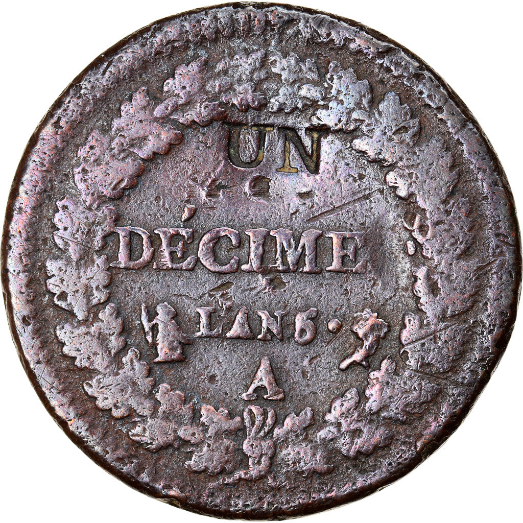 Monnaie, France, Dupré, Decime, AN 5, Paris, Modification du 2 décimes, B+